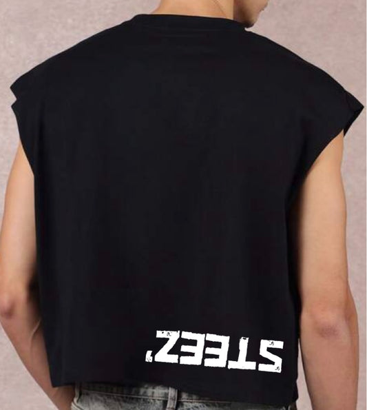 Black Cropped Cutoff Muscle Tee