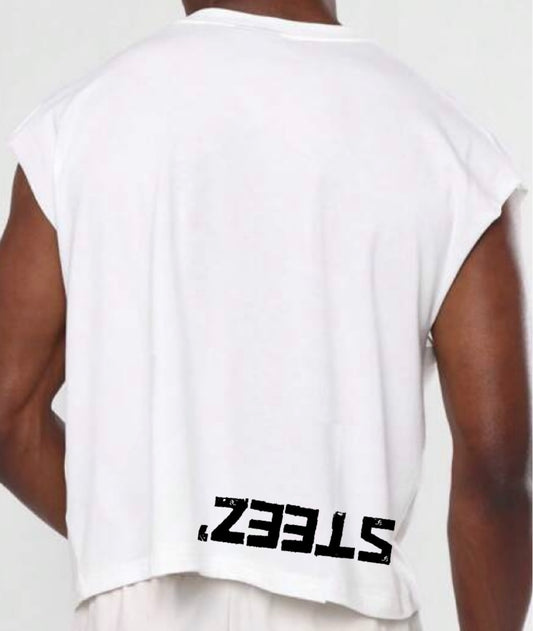 White Cropped Cutoff Muscle Tee